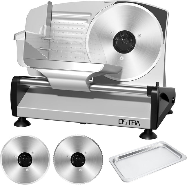 OSTBA Meat Slicer with Quiet DC Motor, 200W Electric Deli Slicer, Dual 7.5'' Sta