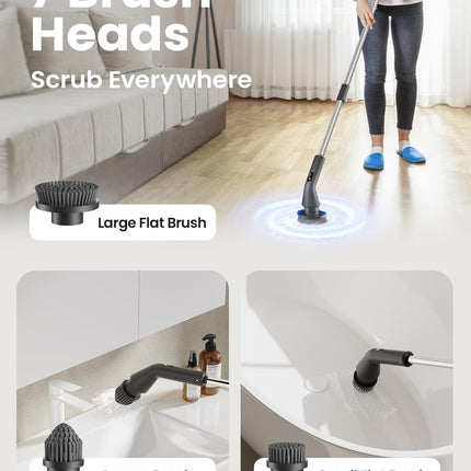 Leebein Electric Spin Scrubber (2026), Cordless Cleaning Brush with 7 Heads, Extendable Handle, IPX7, Black