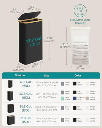 SONGMICS Laundry Hamper with Lid, Slim Laundry Basket, 17.2 Gallons (65L), Space