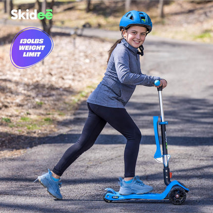SKIDEE SP2 3-Wheel Kick Scooter for Kids 3-12, Adjustable Height, Removable Seat, LED Light-Up Wheels, Blue