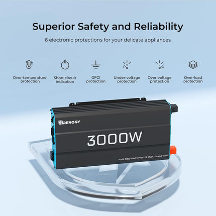 Renogy 3000W Pure Sine Wave Inverter 12V DC to 120V AC Converter for Home, RV, T