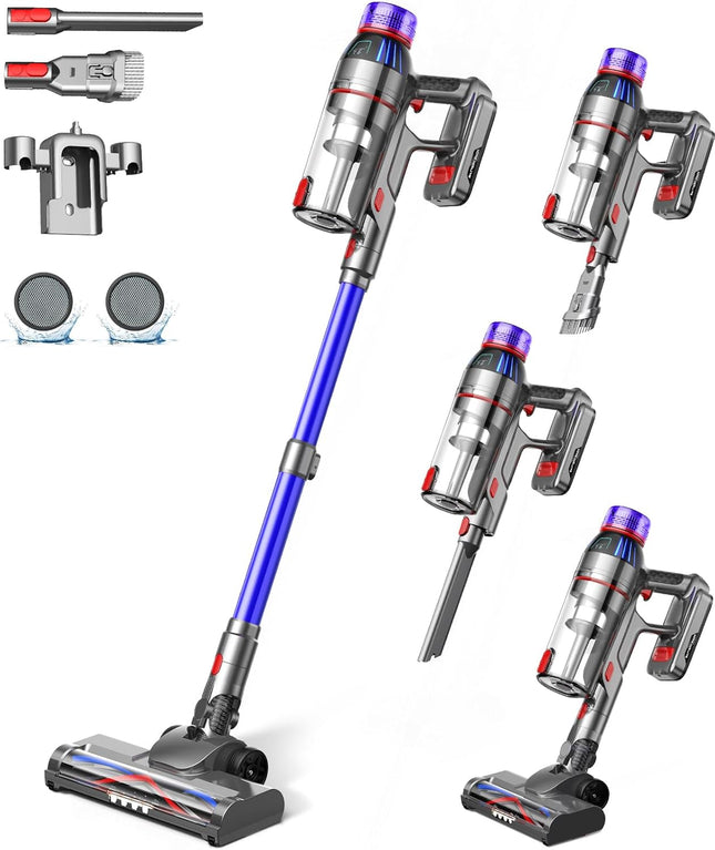MQDXE Cordless Stick Vacuum Cleaner: 550W Powerful Suction, LED Display, 55 Min