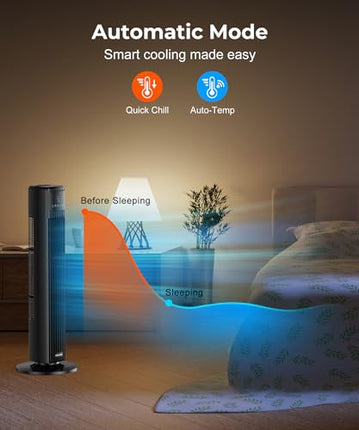 Abolee Tower Fan for Bedroom, Quiet Floor Fan, 90° Oscillating Fans for Indoors