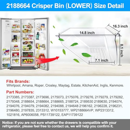 [2 Pack] Upgraded 2188656 Fridge Crisper Drawer (UPPER) & 2188664 Fridge Crisper