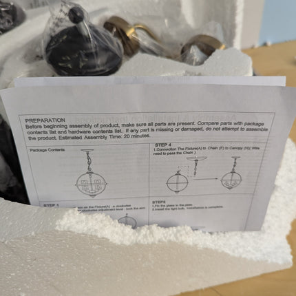 FAULTY Treekee Rustic Chandelier, 17" Black and Gold Finish Glass Cover Luxuriou