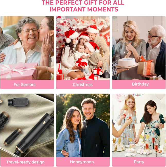 Atopskins 6 in 1 Hair Dryer Brush, Detachable Air Styler, 3 Heat Settings Blow D