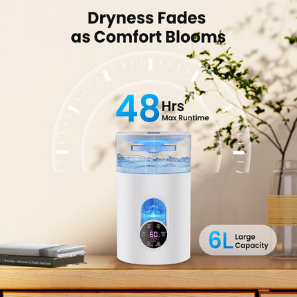Humidifiers for Bedroom Large Room Home - GloryAir 6L Quiet Top Fill Cool & Warm