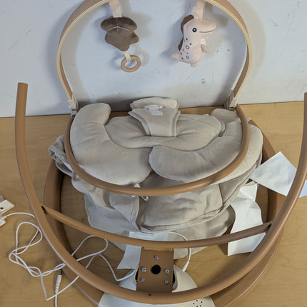 Monamii Bluetooth Baby Swing for Infants, 5 Sway Motions, 10 Melodies, Remote Control & Auto-Rocking, Light Beige