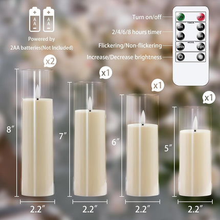 Yeelida Acrylic Flameless Flickering Candles with Remote Control and Timer, Batt