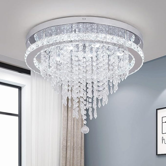 Deckrico Crystal Chandelier Modern LED Ceiling Lamp Flush Mount Lighting Fixture
