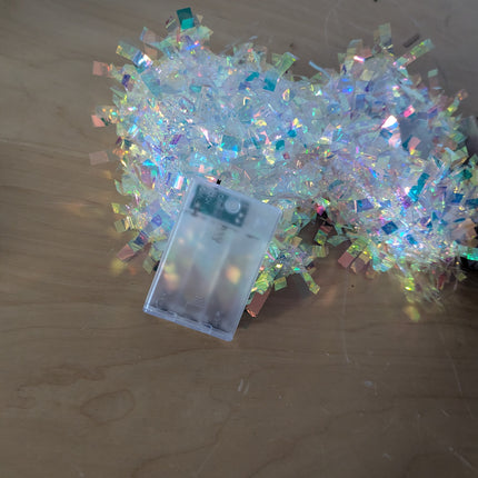 Christmas Tinsel Garland Iridescent Metallic Foil Garland Battery Powered String