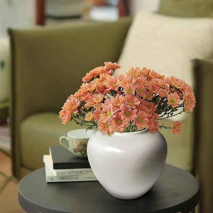 GeLive Short Round White Ceramic Vase Table Centerpiece Moon Jar Jingdezhen Hand