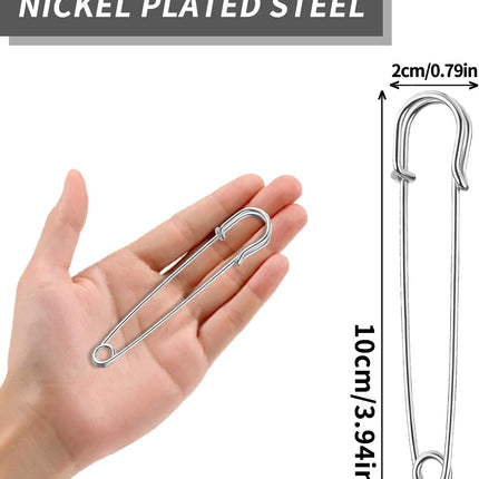 CeAnGye Heavy Duty Safety Pins, 30 Pcs, 4" Silver Metal, Large, Sturdy, Practica