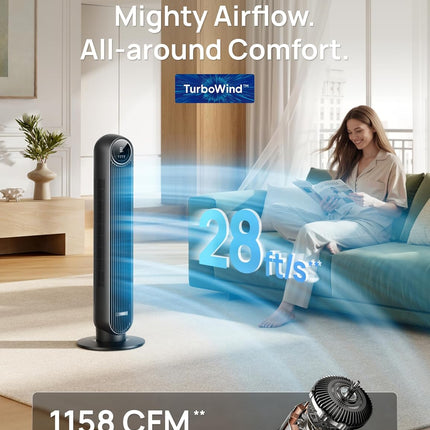 DREO Tower Fan for Bedroom (2026), Bladeless Oscillating Floor Fan with DC Motor, 8 Speeds, 4 Modes & Remote