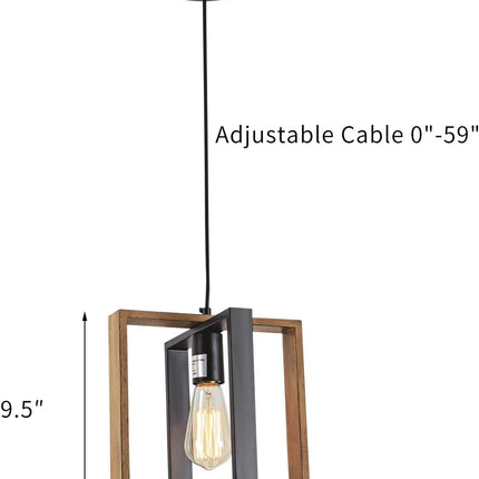 Black Farmhouse Pendant Light,1-Light Small Chandelier,Wood Dining Room Light Fi