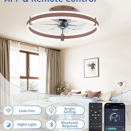 Low Profile Ceiling Fans with Lights and Remote, 19.7'' Modern Flush Mount Ceili