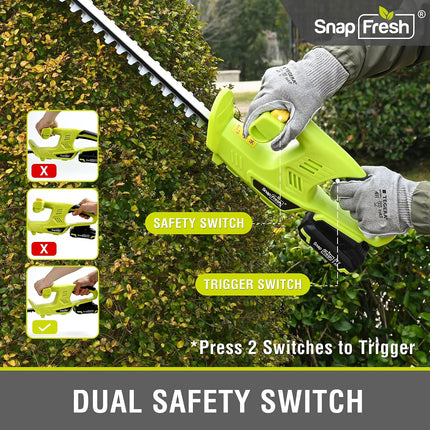 SnapFresh 20V Cordless Hedge Trimmer, 18 in Dual-Action Blades with 2.0Ah Battery & Fast Charger, 4 lb