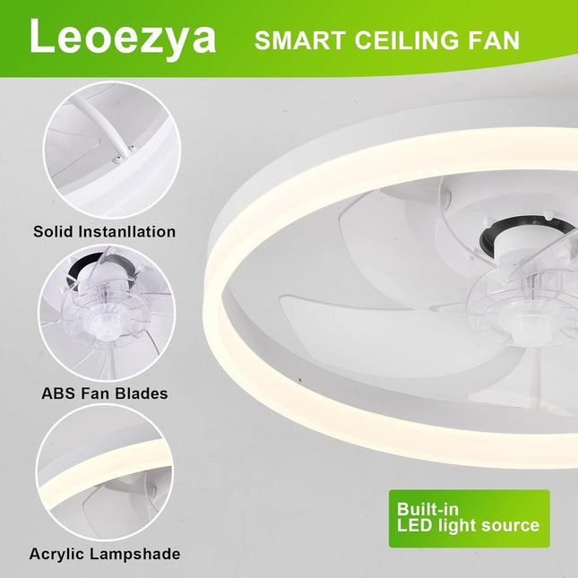 Leoezya Modern Flush Mount Low Profile Ceiling Fans with Lights and Remote, 6 Sp