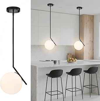GOLD COLOR Modern Pendant Light with 7.1'' Frosted Glass Globe – Adjustable Kitc