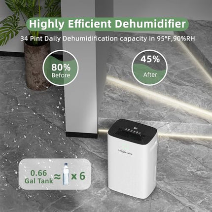 HOGARLABS 34 Pint Smart Dehumidifiers for Home and Basements, with 3 Working Mod