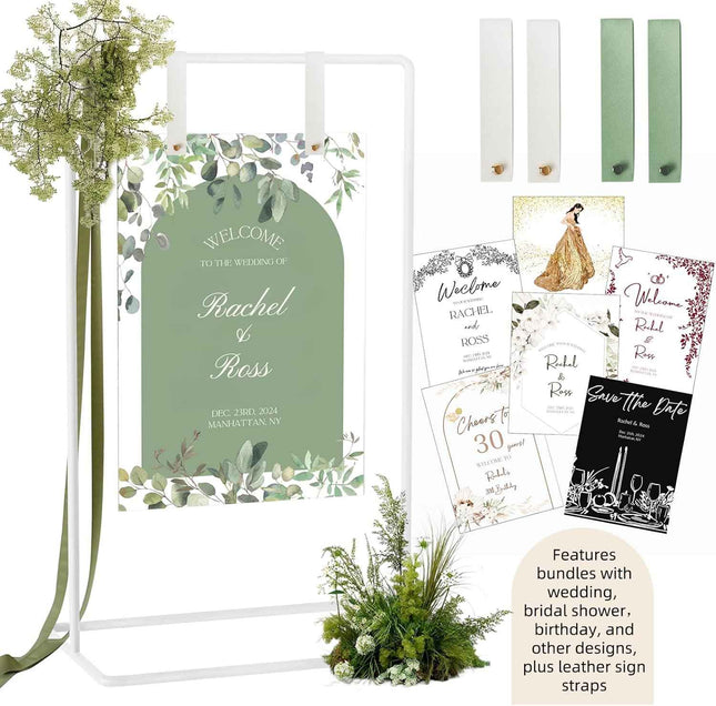 Wedding Sign Holder, Adjustable Welcome to Our Wedding Sign Stand W/Design Bundl