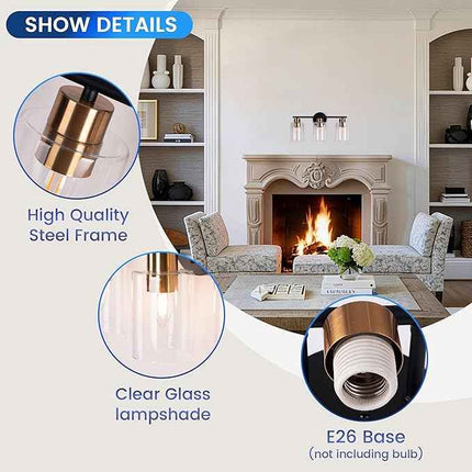 revoici 3-Light Bathroom Vanity Light, Modern Brushed Gold Wall Lights with Clea