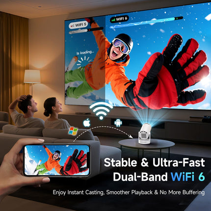 Kimwood Projector with Upgraded HiFi Speaker, [Built-in Apps] 1080P Mini Portabl