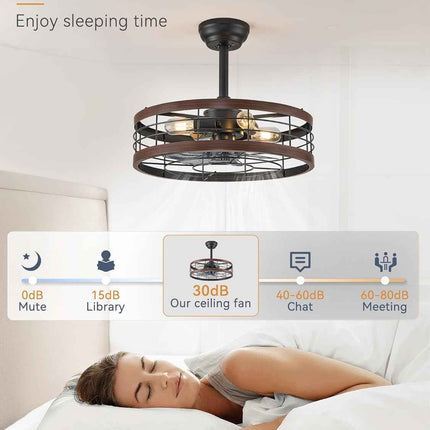 LEDIARY 20 inch Fandelier Caged Ceiling Fan with Light, Bladeless Ceiling Fan wi