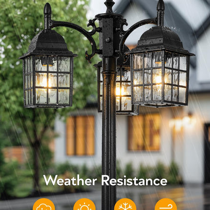 VIANIS Dusk to Dawn 3-Head Lamp Posts Outdoor Lighting, Modern Black Outdoor Pos