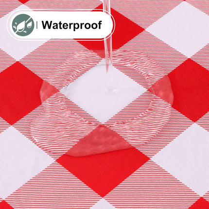 misaya Round Fitted Tablecloth with Elastic Edge, Buffalo Plaid Waterproof Vinyl