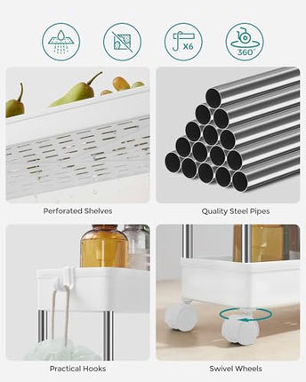 SONGMICS Slim Storage Cart, 4-Tier Rolling Cart, Narrow Utility Cart on Wheels,