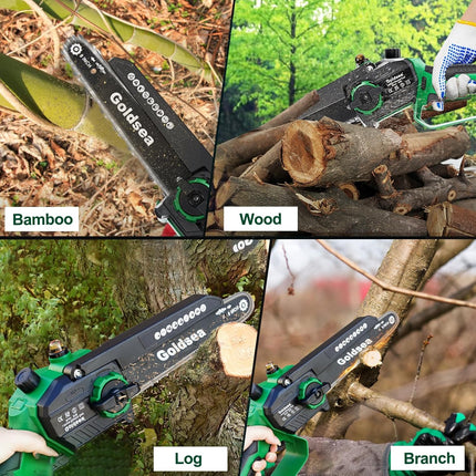 Mini Chainsaw Cordless 8 Inch, Goldsea Hand-Held Electric Chain Saw with 2 * 400