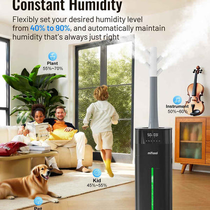 Humidifier Large Room, 5.3Gal/20L Cool and Warm Mist Humidifiers for Bedroom 2000 sq ft, Humidificateur for Whole House Home Plants, Top Fill Humidifiers with Diffuser & Extended Tube, Black