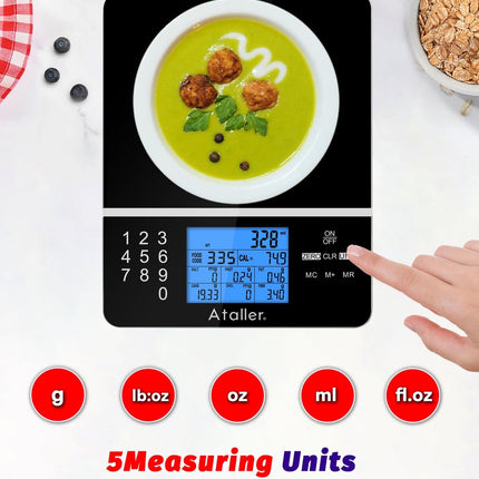 Ataller Food Scale with Nutritional Calculator, Kitchen Diet Scale, Digital Food