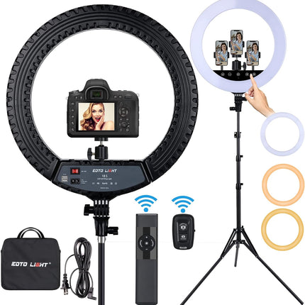 EOTO LIGHT 18 inch LED Ring Light with Tripod Stand, 55W 2900-6000K Studio Lighting Kit (Non-Original Tripod)