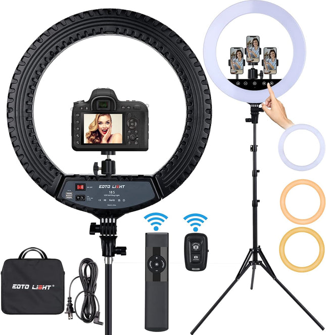 EOTO LIGHT 18 inch LED Ring Light with Tripod Stand, 55W 2900-6000K Studio Lighting Kit (Non-Original Tripod)