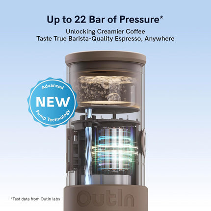 OutIn Mino Portable Electric Espresso Machine, Mini Camping Coffee Maker for Tra