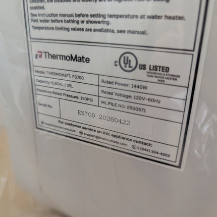ThermoMate Mini Tank Electric Water Heater ES700 Hard Wired 6.5 Gallons Point of