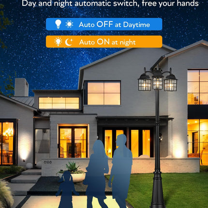 VIANIS Dusk to Dawn 3-Head Lamp Posts Outdoor Lighting, Modern Black Outdoor Pos