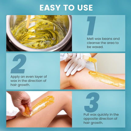 Waxing Kits Wax Melt Warmer: Wax Kit with 4*100g Hard Waxing Beans &30Pcs Waxing