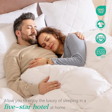 Set of 2 White Goose Feather Bed Pillows - Soft 600 Thread Count 100% Cotton, Me