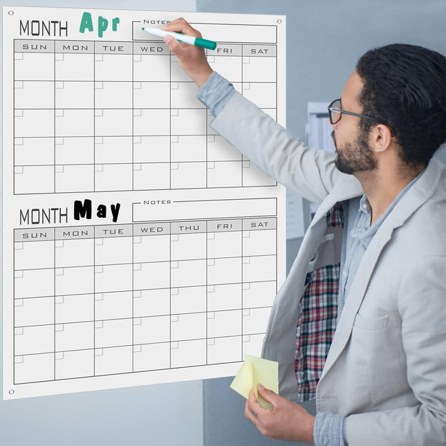 2 Month Dry Erase Calendar For Wall,24"x36" Large 60 Day Erasable & Reusable Wal
