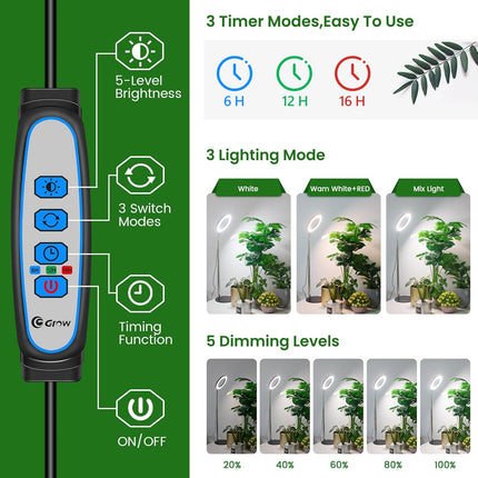 (Soil only) Aokrean Grow Lights, Full Spectrum Plant Light for Indoor Plants, 2