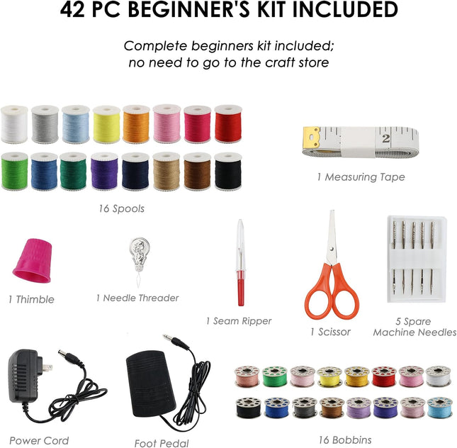 Sewing Machine for Beginners with Extension Table and Sewing Kit, Portable Mini