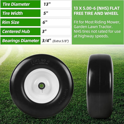 AR-PRO (2 Pack) 13 x 5.00-6 Flat Free Tire and Wheel, Replacement Solid Lawn Mow