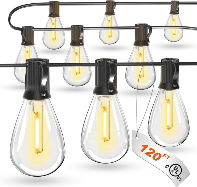 luckystyle 120FT LED Outdoor String Lights with 30+2 Edison Shatterproof Waterpr