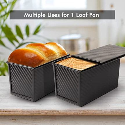 Beasea Pullman Loaf Pan With Lid, 2 Pack Non-Stick Black Carbon Steel Bread Pans
