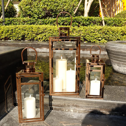 TRIROCKS Set of 3 Stainless Steel Candle Lantern 19'' High Metal Candle Holder w