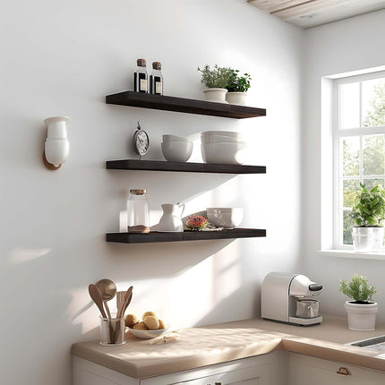 24 Inch Floating Shelves for Wall Rustic Brown Wood Wall Shelves for Bedroom Set