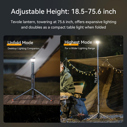 Telescopic Collapsible Camping Light, 800 Lumens, IP65, Remote & Magnetic Base